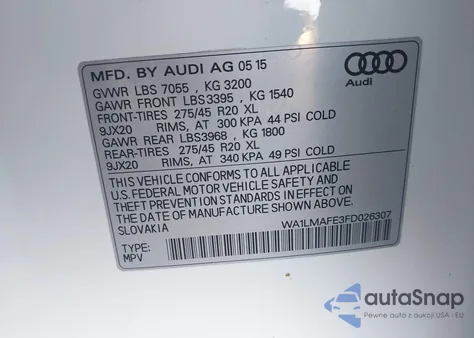 2015 Audi Q7 3.0 Tdi Premium from USA, damaged, VIN WA1LMAFE3FD026307